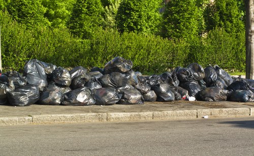 Recycling bins filled with construction materials