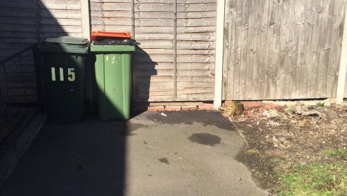 Recycling bins filled with demolition debris
